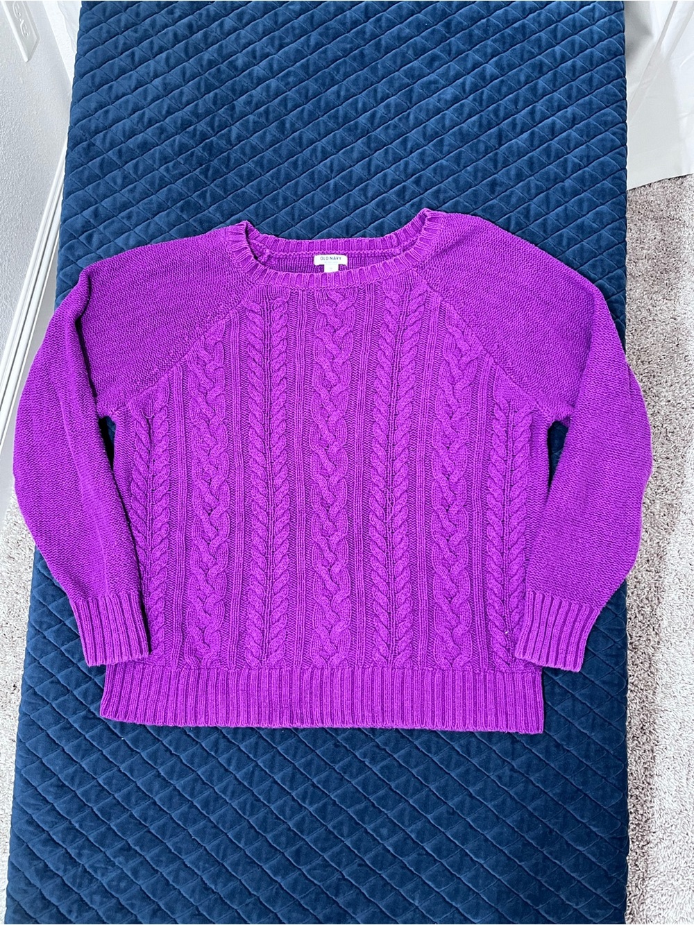Old Navy Purple Cable-Knit Crewneck Sweater - Comfy, Cute, Casual - Soft - XXL
